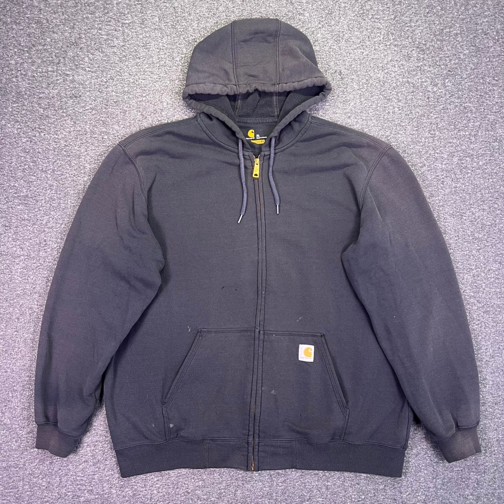 Carhartt Zip Hoodie Mens XL Black Workwear K122 Original Fit Distressed Logo